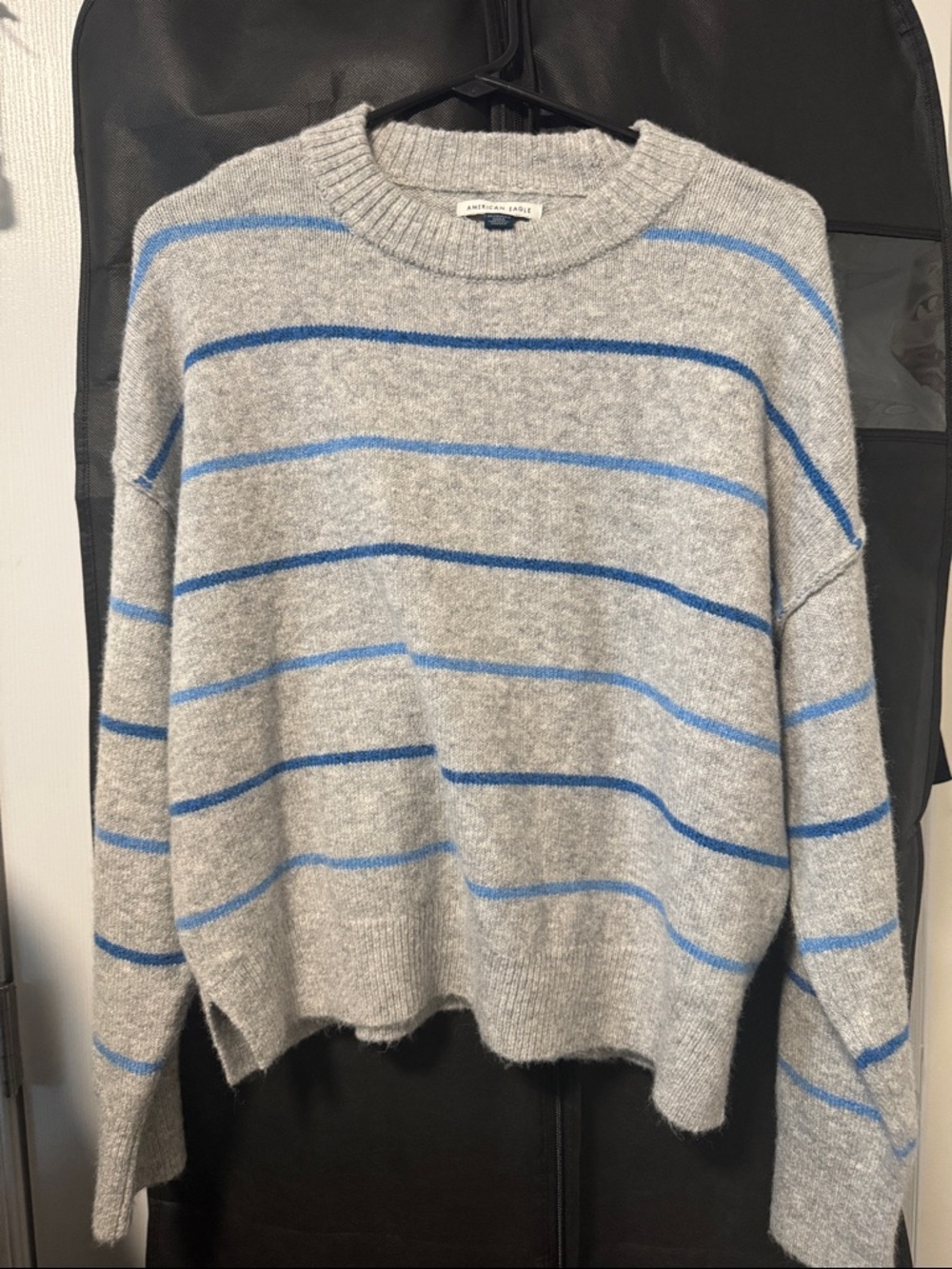 American Eagle Outfitters Gray Sweater with Blue Stripes